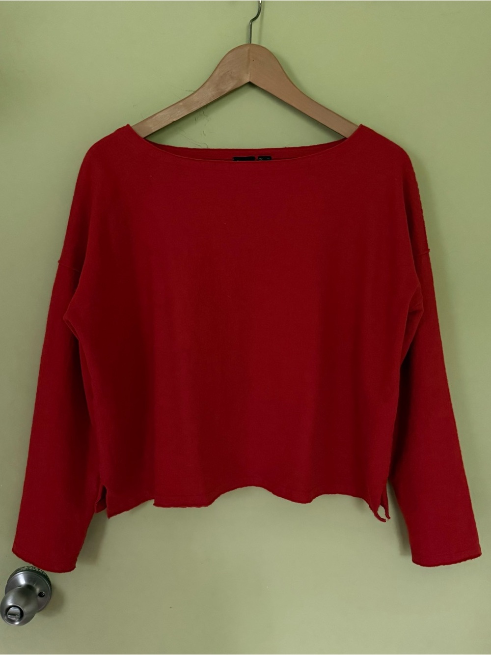 Women's Red Boatneck Long-Sleeve Top